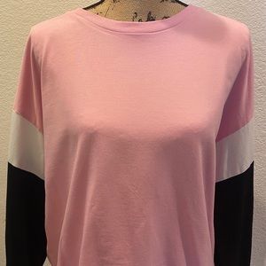 Lightweight Pink Sweatshirt w/ Color-block Sleeves